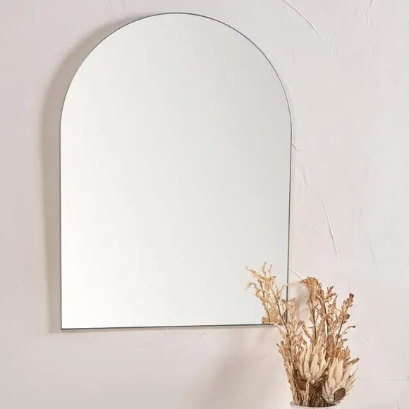 Arched Wall Mirror with Slim Frame - Silver, Metal