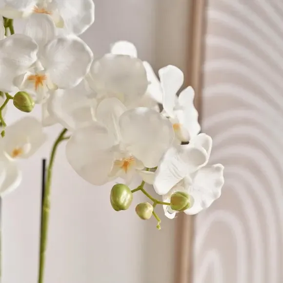 Artificial Orchid in Moss Pot - White