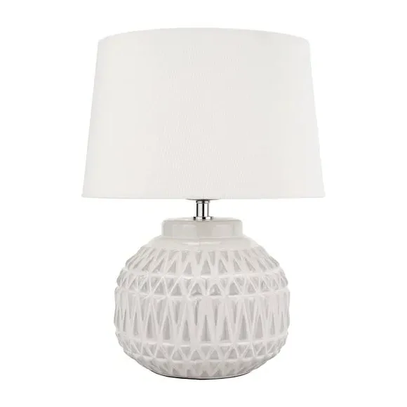 Aztec Texture Table Lamp - White, Ceramic