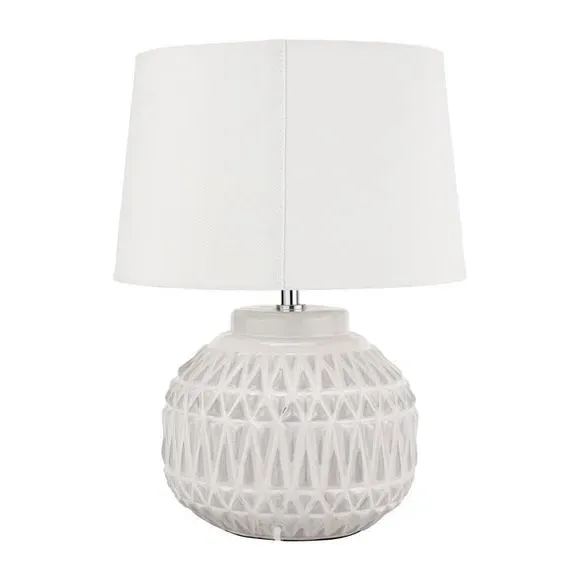 Aztec Texture Table Lamp - White, Ceramic
