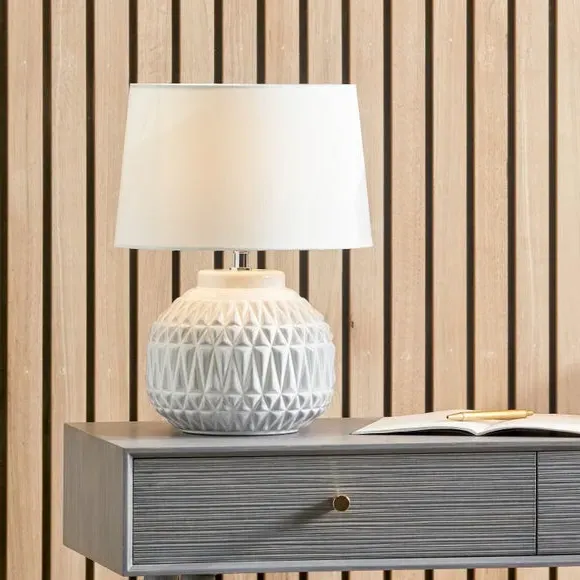 Aztec Texture Table Lamp - White, Ceramic image