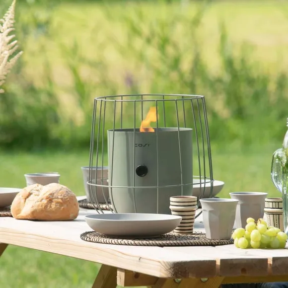 Basket Gas Lantern with Flame - Olive, Steel