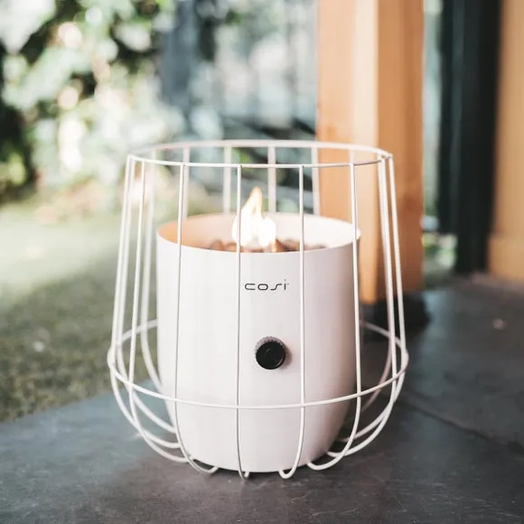 Basket Gas Lantern with Flame - White, Steel