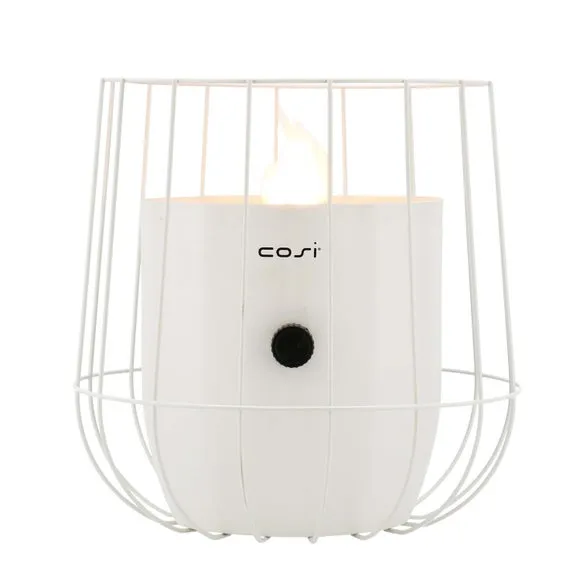 Basket Gas Lantern with Flame - White, Steel