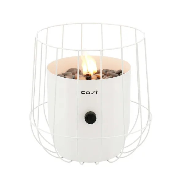 Basket Gas Lantern with Flame - White, Steel