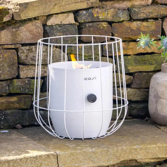 Basket Gas Lantern with Flame - White, Steel