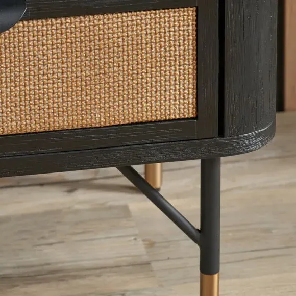 Bedside Table with Drawer - Black, Acacia Wood