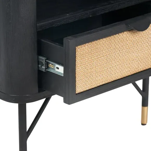 Bedside Table with Drawer - Black, Acacia Wood