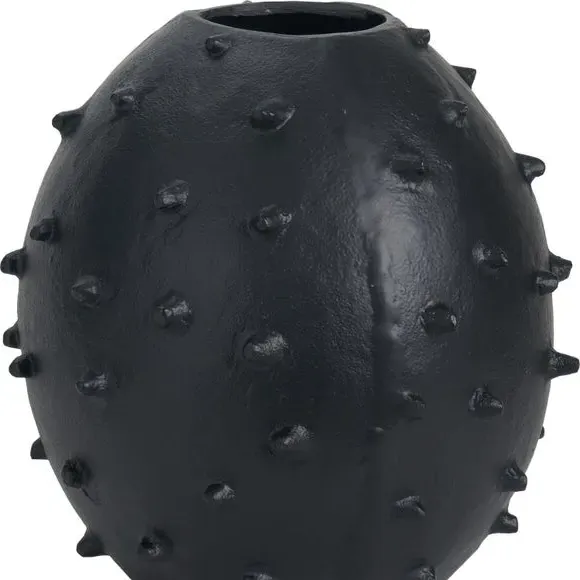 Bobble Vase with Textured Design - Black, Metal