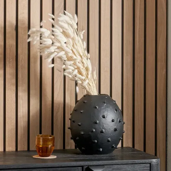 Bobble Vase with Textured Design - Black, Metal image