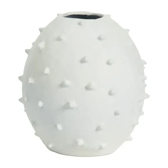 Bobble Vase with Textured Design - White, Metal