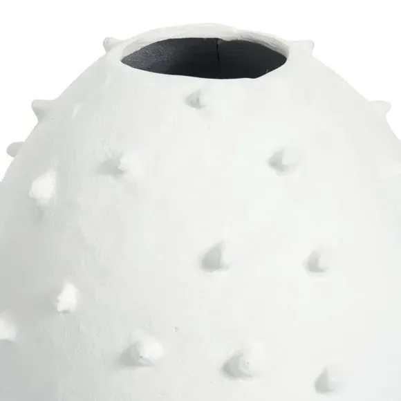 Bobble Vase with Textured Design - White, Metal