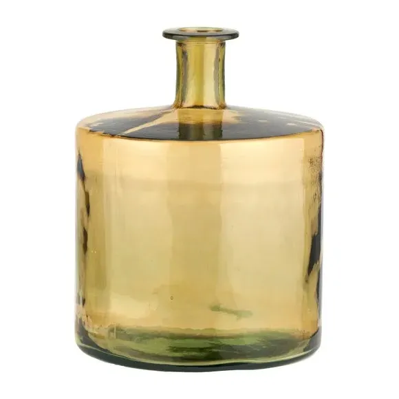 Bottle Vase Retro Design - Amber, Recycled Glass