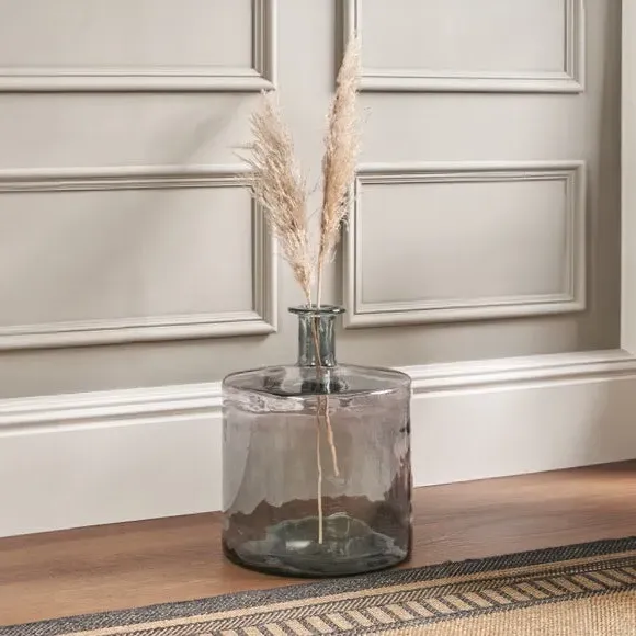 Bottle Vase Retro Design - Grey, Recycled Glass