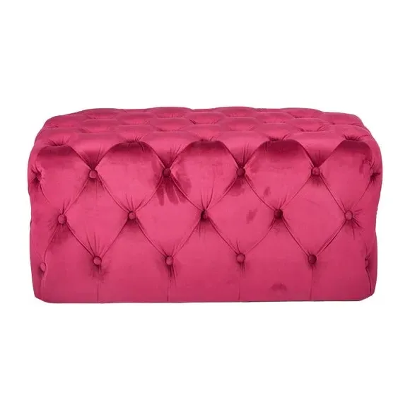 Buttoned Ottoman - Raspberry, Velvet