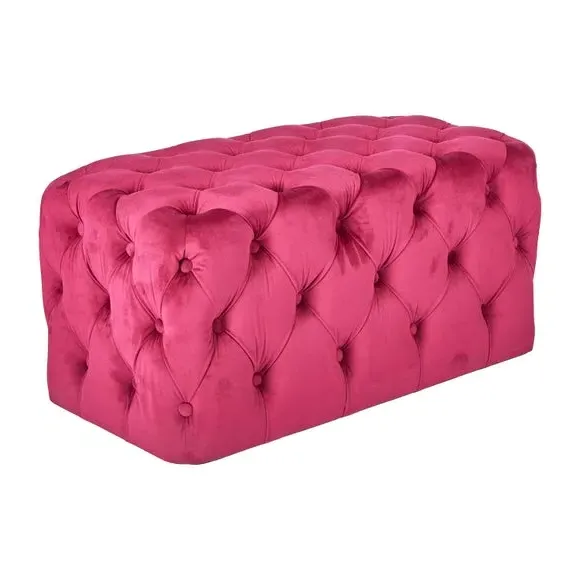 Buttoned Ottoman - Raspberry, Velvet
