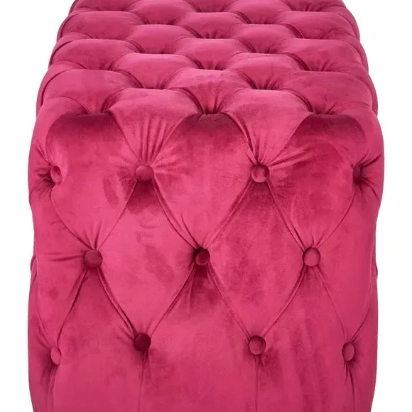 Buttoned Ottoman - Raspberry, Velvet