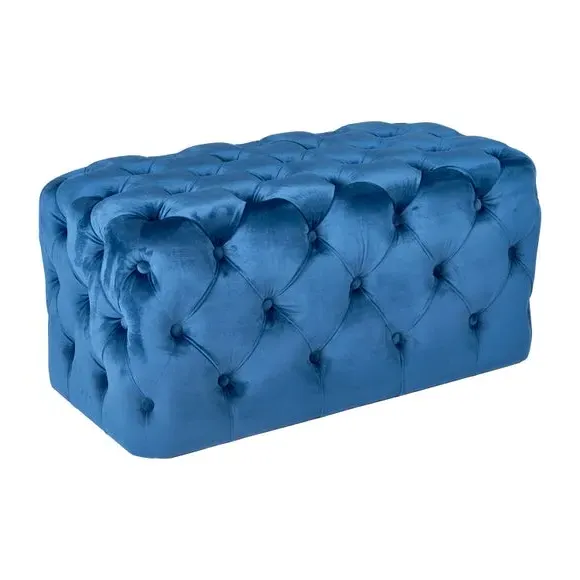 Buttoned Ottoman - Sapphire, Velvet