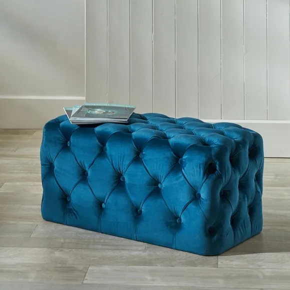Buttoned Ottoman - Sapphire, Velvet