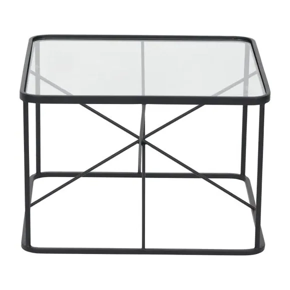 Coffee Table with Glass Top - Black, Metal