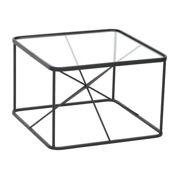 Coffee Table with Glass Top - Black, Metal