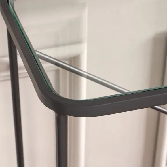 Console Table with Glass Top - Black, Metal