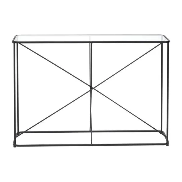 Console Table with Glass Top - Black, Metal