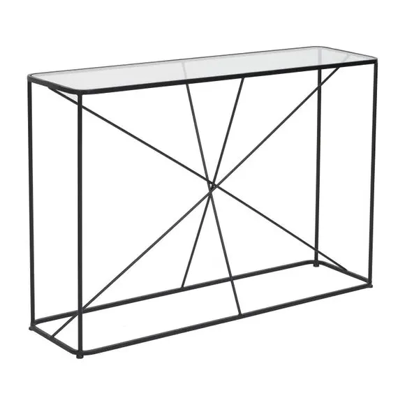 Console Table with Glass Top - Black, Metal
