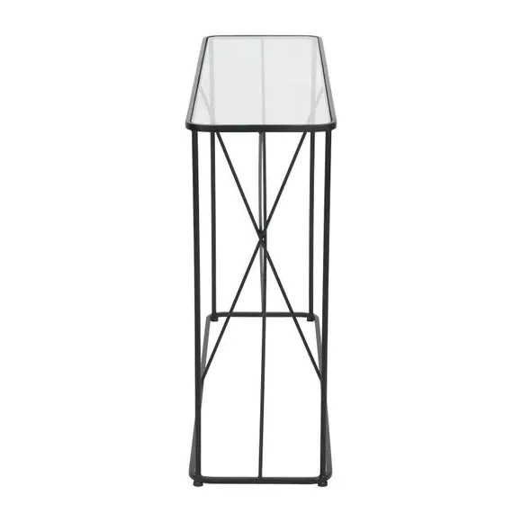 Console Table with Glass Top - Black, Metal