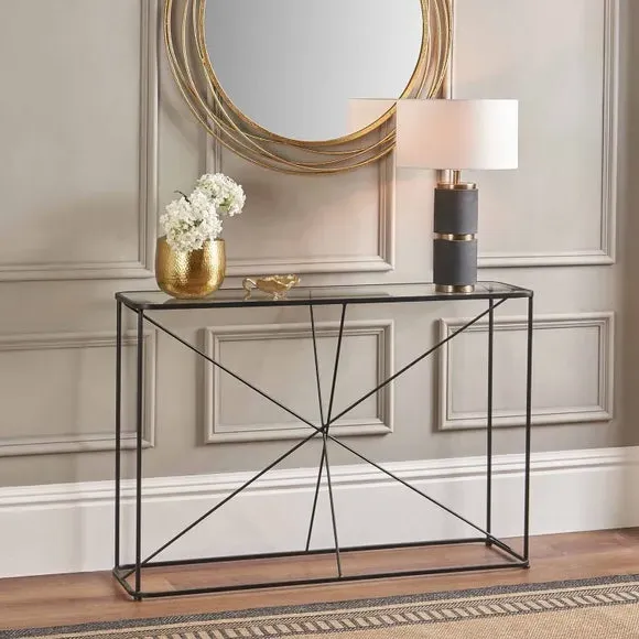 Console Table with Glass Top - Black, Metal image