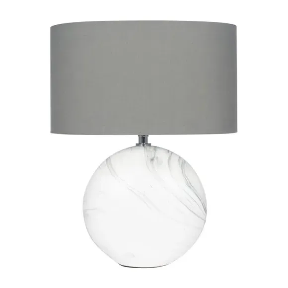 Curved Table Lamp with Marble Effect - White