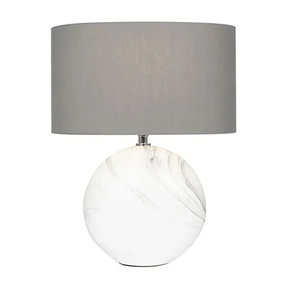 Curved Table Lamp with Marble Effect - White