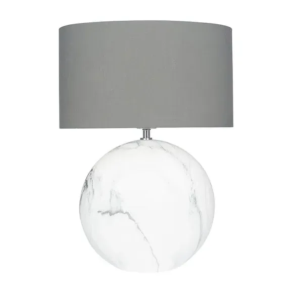 Curved Table Lamp with Marble Effect - White