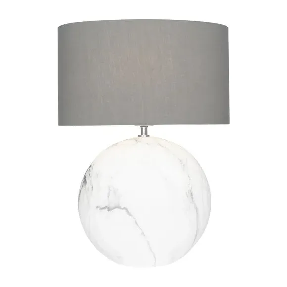 Curved Table Lamp with Marble Effect - White