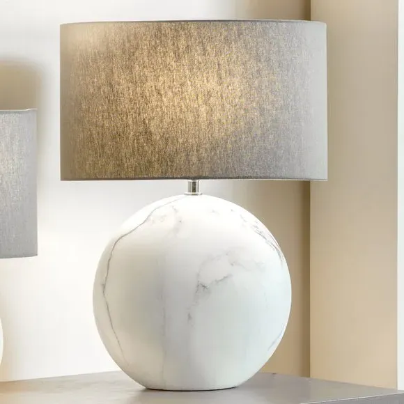 Curved Table Lamp with Marble Effect - White