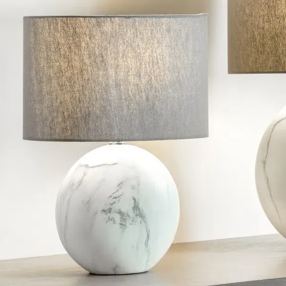 Curved Table Lamp with Marble Effect - White image