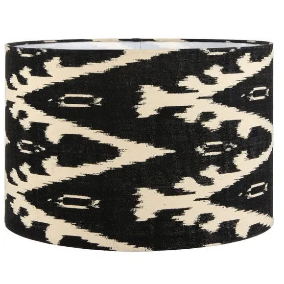 Cylinder Lamp Shade with Ikat Pattern - Black, Cotton