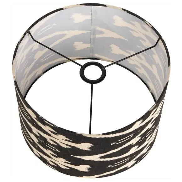 Cylinder Lamp Shade with Ikat Pattern - Black, Cotton