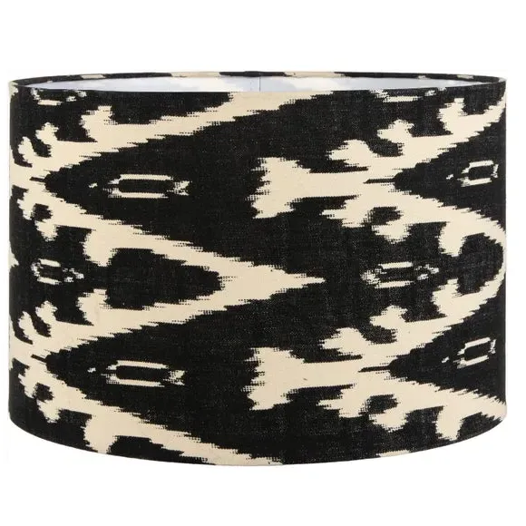 Cylinder Lamp Shade with Ikat Pattern - Black, Cotton