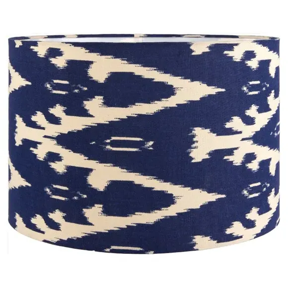 Cylinder Lamp Shade with Ikat Pattern - Blue, Cotton