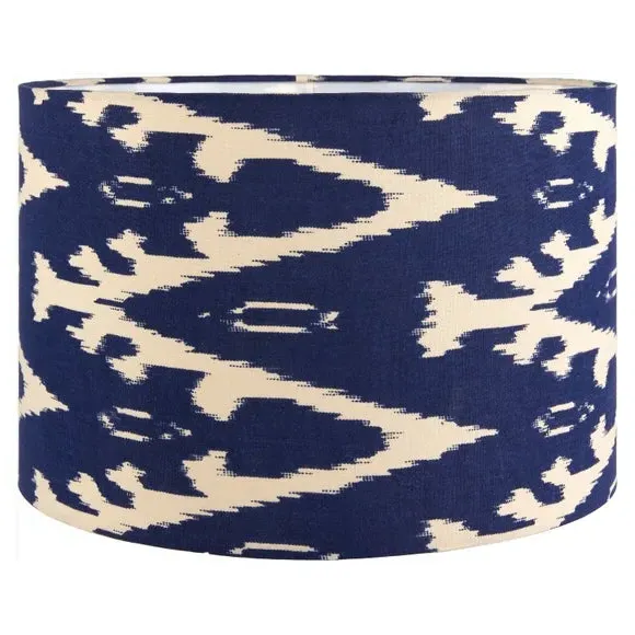 Cylinder Lamp Shade with Ikat Pattern - Blue, Cotton