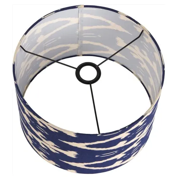 Cylinder Lamp Shade with Ikat Pattern - Blue, Cotton
