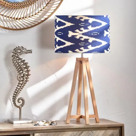 Cylinder Lamp Shade with Ikat Pattern - Blue, Cotton