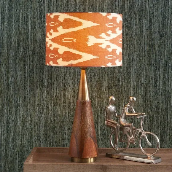 Cylinder Lamp Shade with Ikat Pattern - Cinnamon, Cotton