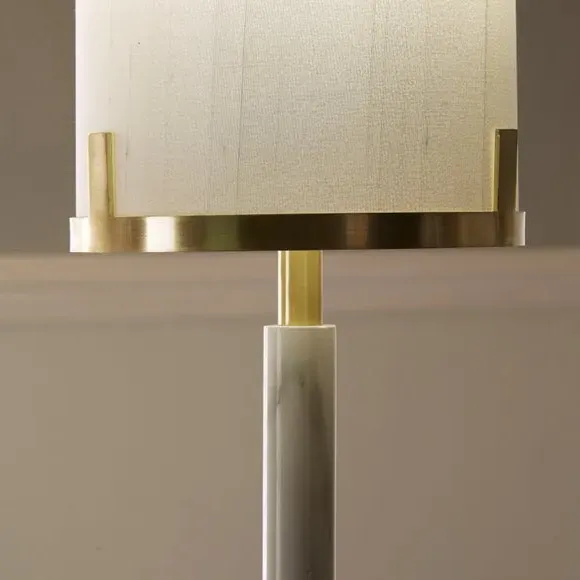 Cylinder Table Lamp - Silver, Marble Effect