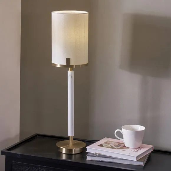 Cylinder Table Lamp - Silver, Marble Effect image