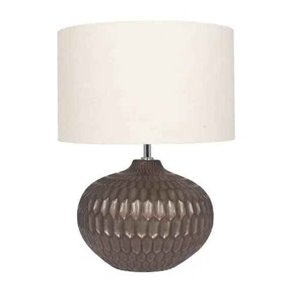 Cylinder Table Lamp with Embossed Design - Bronze