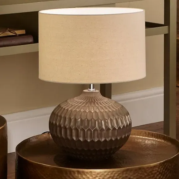 Cylinder Table Lamp with Embossed Design - Bronze image