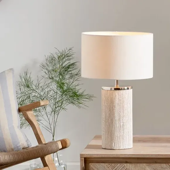 Cylinder Table Lamp with Switch - White, Mango Wood image