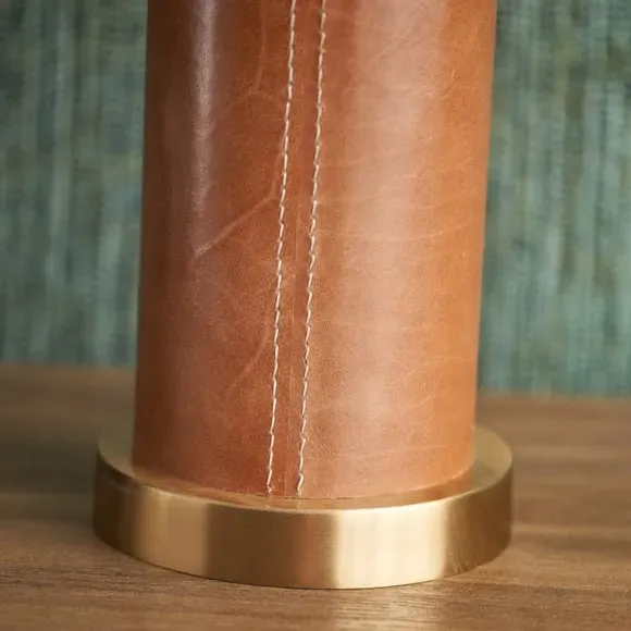 Cylindrical Table Lamp - Tan, Leather